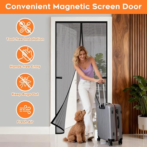 SpaceWhisper Magnetic Screen Door, Screen Door Mesh, Heavy-Duty Mesh Curtain, Door Net Keep Bugs Out, Hands Free Partition, Screen Size 38” × 83”, Fits 36” × 82” Doors, Pet & Kid Friendly, Black - Image 2