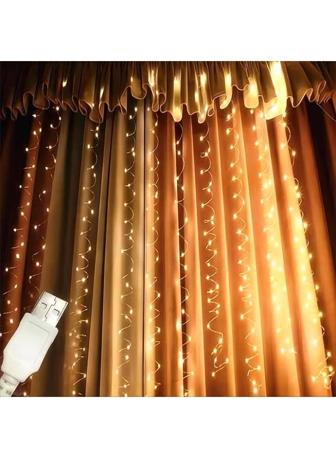 أضواء ستارة خرافية LED، أضواء معلقة وامضة تعمل بالتحكم عن بعد، ديكور حفلات النوم وحفلات الزفاف، إضاءة ديكور المنزل، إضاءة داخلية وخارجية لأعياد الميلاد والهالوين (300 مصباح LED - أبيض دافئ) - Image 1