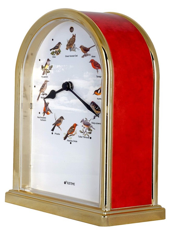 جست تايم ساعة طاولة على شكل بومة من مجموعة JUSTIME الجميلة، ارتفاعها 7.5 بوصة، تعزف 12 أغنية طيور شهيرة، ديكور منزلي متعدد الألوان، هدية فريدة (TCBD-O-RM-G) - Image 4