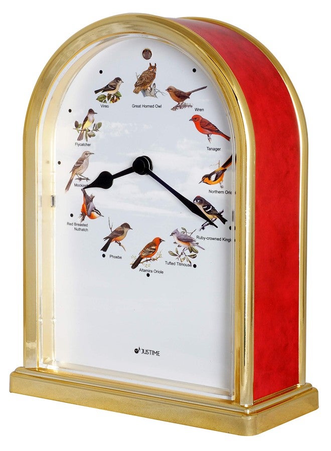 جست تايم ساعة طاولة على شكل بومة من مجموعة JUSTIME الجميلة، ارتفاعها 7.5 بوصة، تعزف 12 أغنية طيور شهيرة، ديكور منزلي متعدد الألوان، هدية فريدة (TCBD-O-RM-G) - Image 3