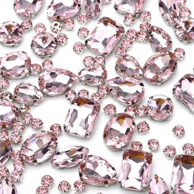 Choupee 130 pcs (30 Regular +100 Small) Mixed Sew on Rhinestone Claw Crystal Rhinestones for DIY Craft, Jewelry Making,Clothing Accessory (Pink) - Image 1