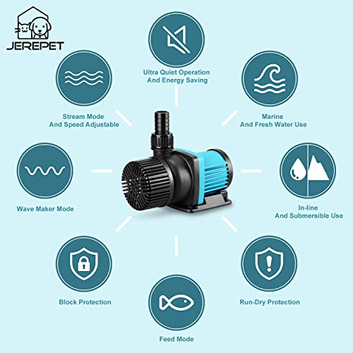 JEREPET 1250gph Aquarium 24V DC Water Pump with Controller, Submersible and Inline Return Pump for Fish Tank,Aquariums,Fountains,Sump,Hydroponic,Pond,Freshwater and Marine Water Use (32W,13.1FT) - Image 2
