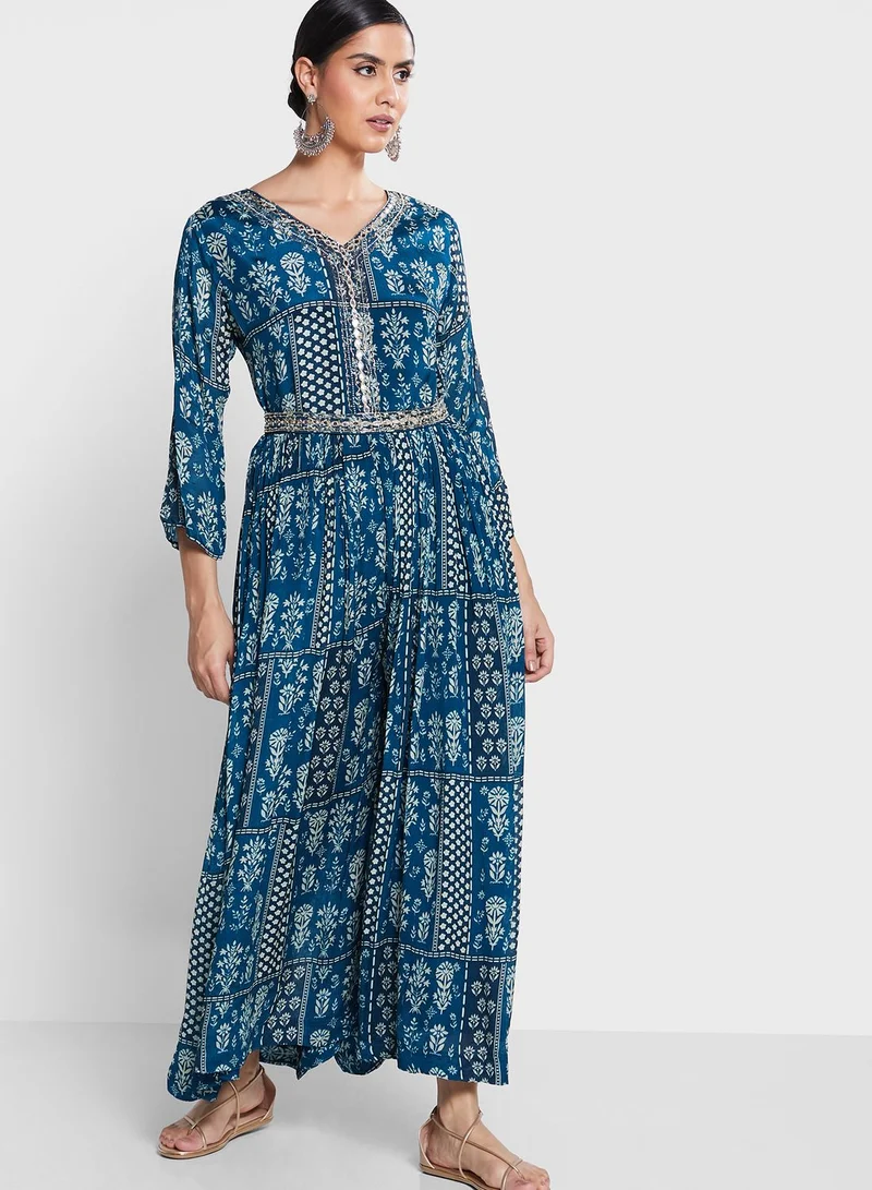 kolaba Floral Print V-Neck Jumpsuit