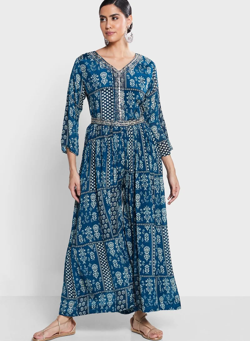 kolaba Floral Print V-Neck Jumpsuit