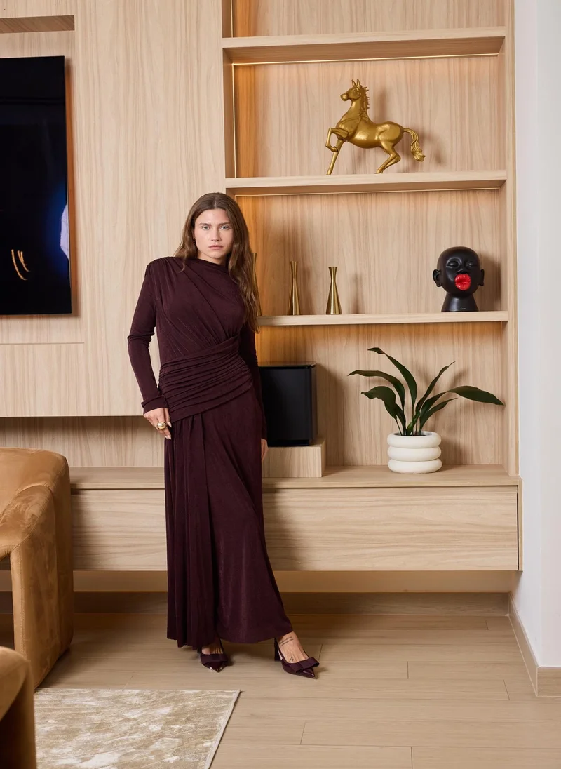 Ashita Fernandes  Ruched Waist Maxi Dress – Chocolate Brown for Women | Best Price UAE