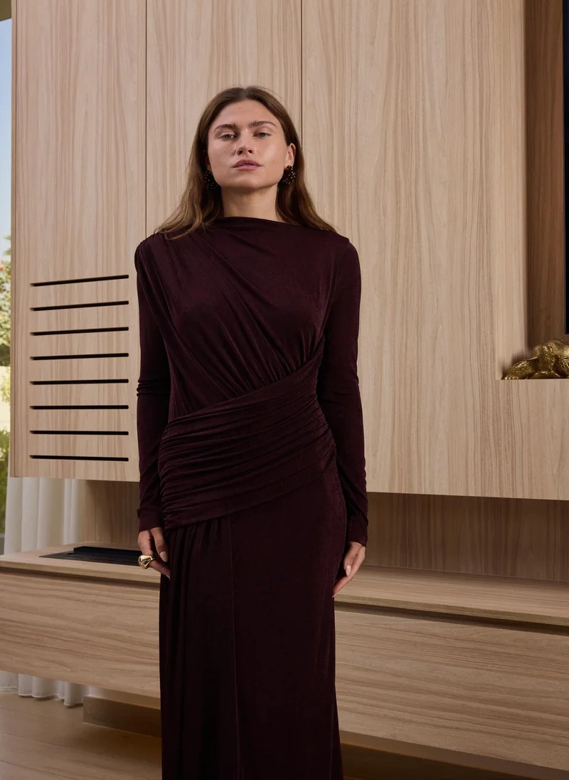 Ashita Fernandes  Ruched Waist Maxi Dress – Chocolate Brown for Women | Best Price UAE