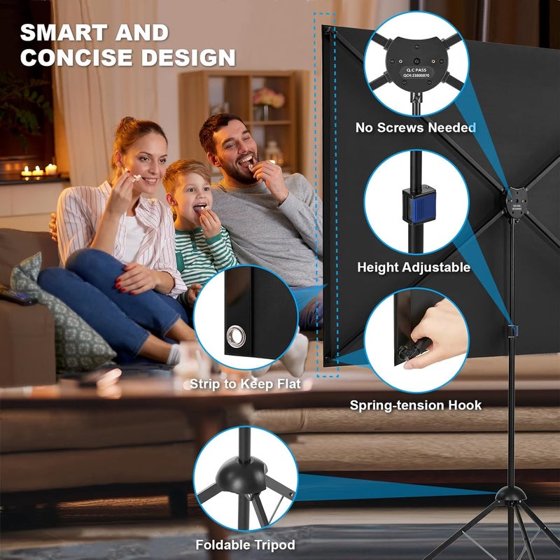 excelimage Projector Screen with Stand, Outdoor Projector Screen 16:9 and Tripod Stand, Portable Projection Screen with 1.2 Gain, Lightweight and Compact, Easy Setup, Idea for Home Cinema, Backyard, (120 Inch). - Image 3