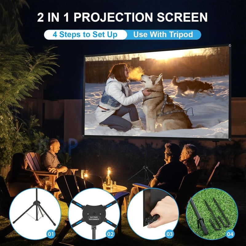 excelimage Projector Screen with Stand, Outdoor Projector Screen 16:9 and Tripod Stand, Portable Projection Screen with 1.2 Gain, Lightweight and Compact, Easy Setup, Idea for Home Cinema, Backyard, (120 Inch). - Image 4