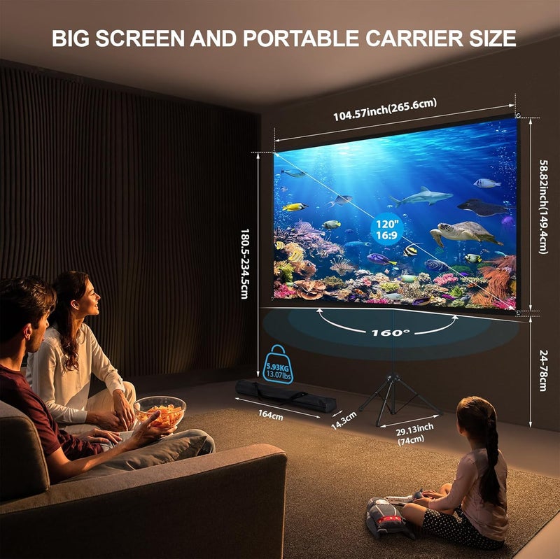 excelimage Projector Screen with Stand, Outdoor Projector Screen 16:9 and Tripod Stand, Portable Projection Screen with 1.2 Gain, Lightweight and Compact, Easy Setup, Idea for Home Cinema, Backyard, (120 Inch). - Image 2