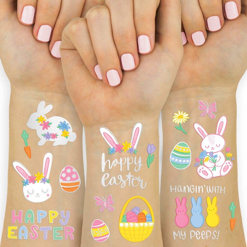 xo, Fetti xo, Fetti Easter Party Supplies Temporary Tattoos - 48 Glitter Styles | Easter Bunny Decorations, Easter Basket, Easter Eggs Activity, Spring