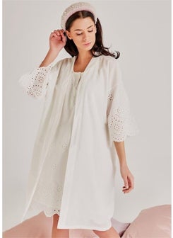 Magic Form 30108 Self-Embroidery Patterned Dressing Gown and Nightgown Set - Ecru  - Image 1