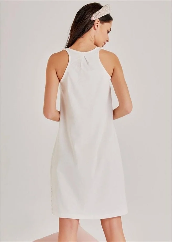 Magic Form 30108 Self-Embroidery Patterned Dressing Gown and Nightgown Set - Ecru
