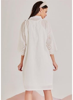 Magic Form 30108 Self-Embroidery Patterned Dressing Gown and Nightgown Set - Ecru  - Image 4