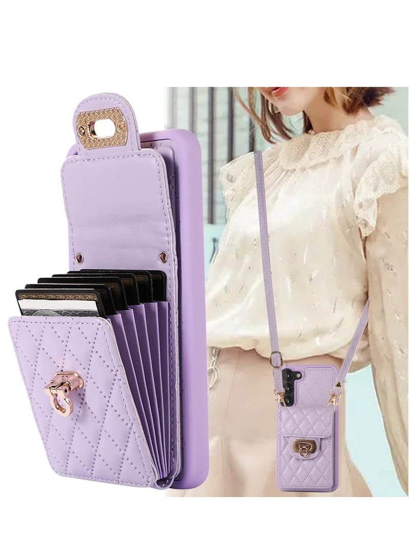 SOLARAE Galaxy S23 Crossbody Wallet Case, Removable Shoulder Lanyard Strap Leather Phone Case with Credit Card Slot Holder Purse Case Gift for Women Compatible with Samsung Galaxy S23(Purple) - Image 1