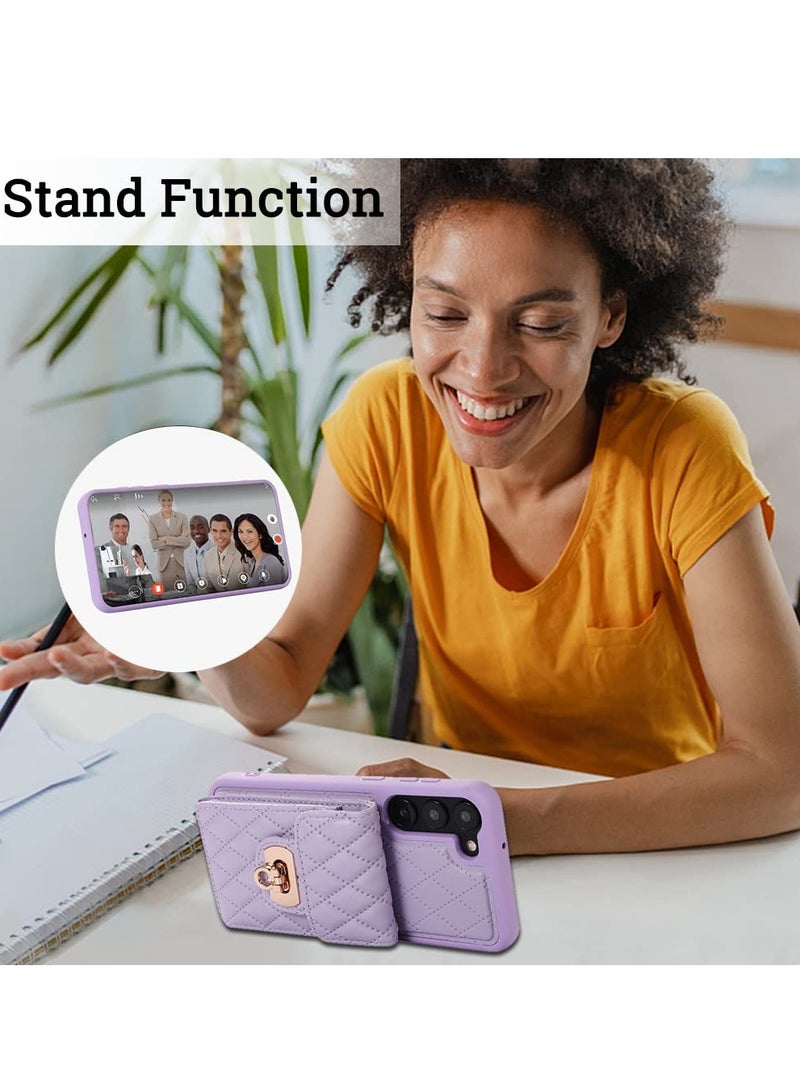 SOLARAE Galaxy S23 Crossbody Wallet Case, Removable Shoulder Lanyard Strap Leather Phone Case with Credit Card Slot Holder Purse Case Gift for Women Compatible with Samsung Galaxy S23(Purple) - Image 4