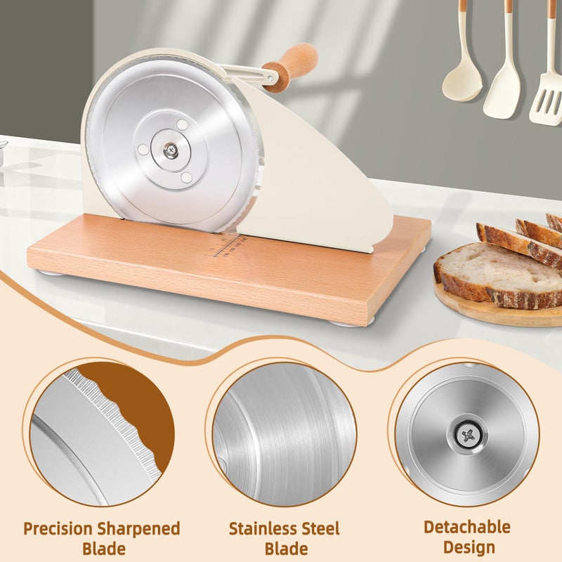 CAWIU Upgraded Manual Bread Slicer for Homemade Sourdough Bread - Adjustable Thickness Bread Cutter with Hand Crank, Suction Cups, Slicing Guide, Scale Line & Cover, for Perfect Even Slices (Cream) - Image 4