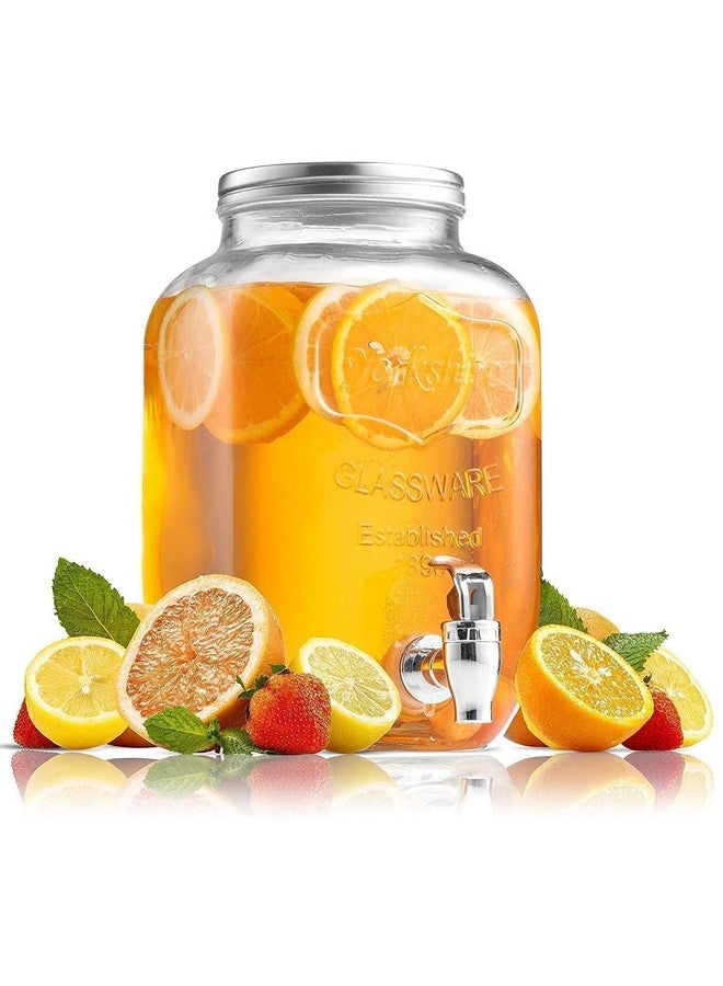 VILON 4 Litre Glass Iced Drink Dispenser with Spout & Tap, Steel Lid - Cold Beverage Dispenser for Beer, Water, Cocktails, Detox Drinks & More, Clear Glass, Perfect for Parties & Events - Image 1