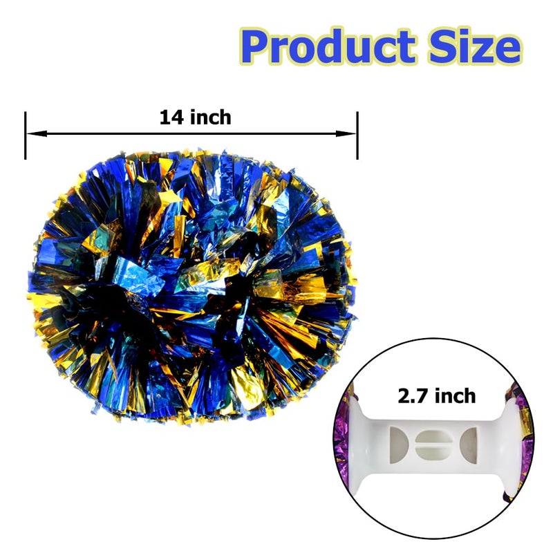 Hooshing 6Pcs Blue And Gold Pom Poms Cheerleading Metallic Cheer Pompoms With Baton Handle For Kids Adults Team Spirit Sports Dance Cheering - Image 2
