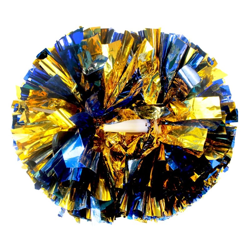 Hooshing 6Pcs Blue And Gold Pom Poms Cheerleading Metallic Cheer Pompoms With Baton Handle For Kids Adults Team Spirit Sports Dance Cheering - Image 1
