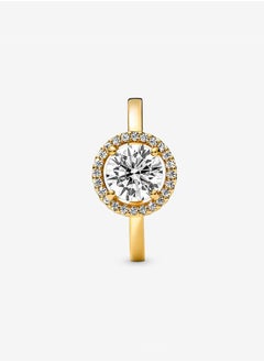 PANDORA Pandora Timeless Women's Cubic Zirconia Classic Gold Plated Copper Silver Alloy Shining Round Halo Ring 161234C01  - Image 4