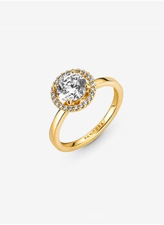 PANDORA Pandora Timeless Women's Cubic Zirconia Classic Gold Plated Copper Silver Alloy Shining Round Halo Ring 161234C01  - Image 5