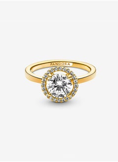 PANDORA Pandora Timeless Women's Cubic Zirconia Classic Gold Plated Copper Silver Alloy Shining Round Halo Ring 161234C01  - Image 3