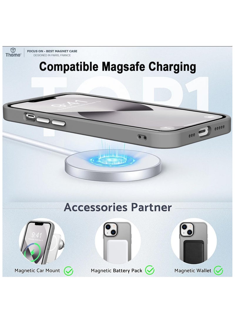 ماركة غير محددة - حافظة مغناطيسية لهاتف iPhone 15 Plus/14 Plus متوافقة مع حافظة MagSafe ذات الحماية العسكرية ومضادة للصدمات وشفافة غير لامعة ومضادة للخدش ومضادة للصدمات (تيتانيوم) - Image 1