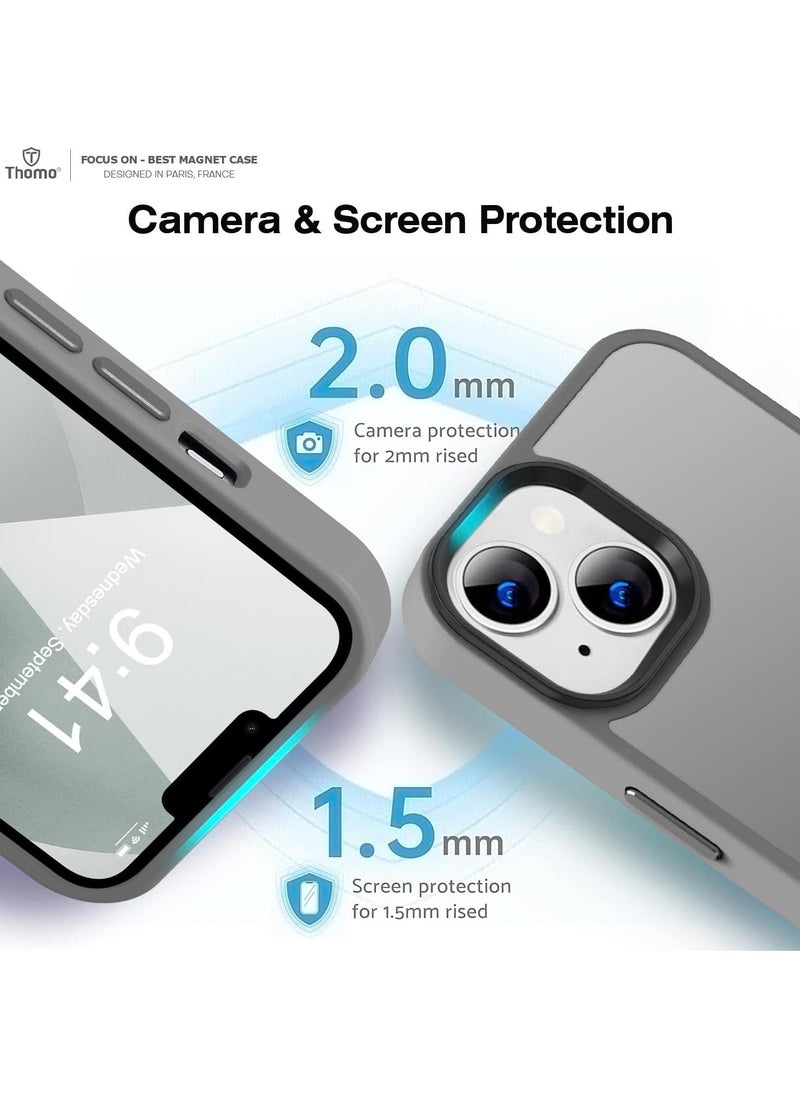 ماركة غير محددة - حافظة مغناطيسية لهاتف iPhone 15 Plus/14 Plus متوافقة مع حافظة MagSafe ذات الحماية العسكرية ومضادة للصدمات وشفافة غير لامعة ومضادة للخدش ومضادة للصدمات (تيتانيوم) - Image 1