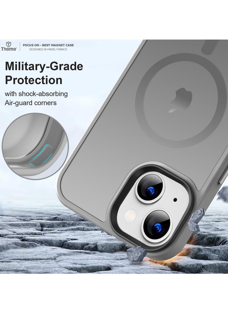 ماركة غير محددة - حافظة مغناطيسية لهاتف iPhone 15 Plus/14 Plus متوافقة مع حافظة MagSafe ذات الحماية العسكرية ومضادة للصدمات وشفافة غير لامعة ومضادة للخدش ومضادة للصدمات (تيتانيوم) - Image 1