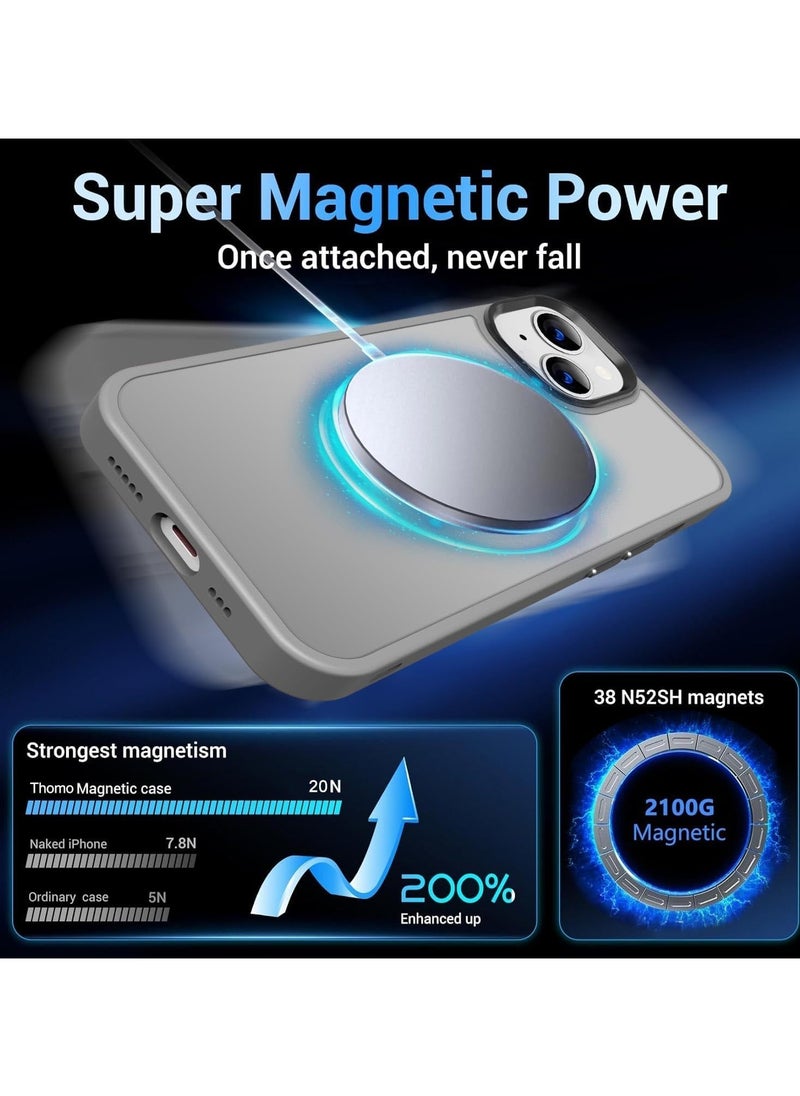ماركة غير محددة - حافظة مغناطيسية لهاتف iPhone 15 Plus/14 Plus متوافقة مع حافظة MagSafe ذات الحماية العسكرية ومضادة للصدمات وشفافة غير لامعة ومضادة للخدش ومضادة للصدمات (تيتانيوم) - Image 1