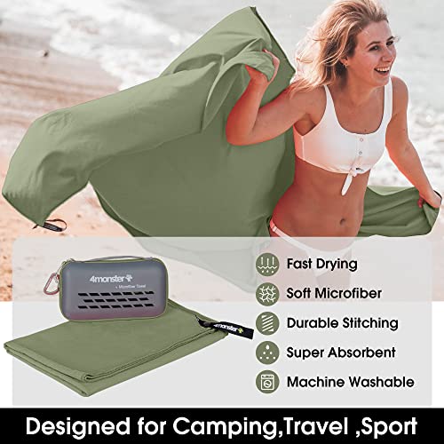 4Monster Camping Towels Super Absorbent, Fast Drying Microfiber Travel Towel, Quick Dry Ultra Soft Compact Gym Towel for Swimming Beach Hiking Yoga Travel Sports Backpack (71.00" x 35.00", Army Green) - Image 2