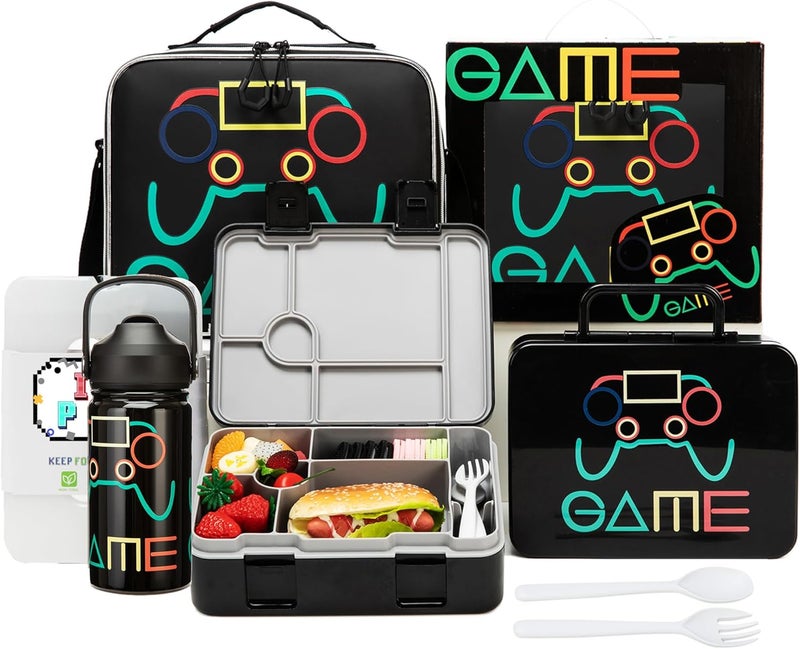 Oruiji Bento Box for Kids Lunch Box with 6 Compartments,Stainless Steel Water Bottle,Ice Pack,Birthday Gifts for Ages 3-12 Back to School Toddler Girls Boys - Image 1