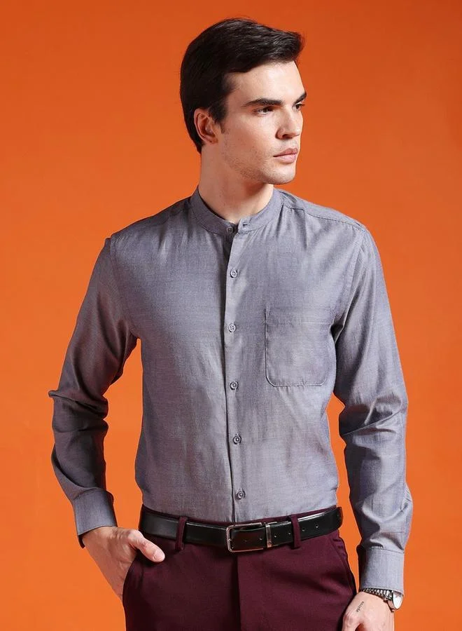 The Indian Garage Co The Indian Garage Co Men Grey Slim Fit Solid Formal Shirt