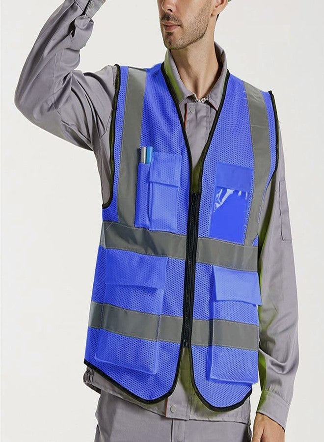 XIAKE Reflective Safety Vest for Men & Women Mesh High Visibility Vest with Pockets Meets ANSI Standards(Large,Blue) - Image 2