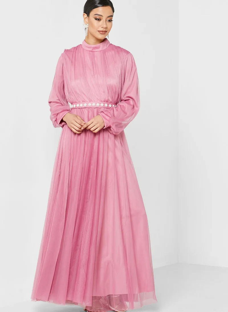 Khizana Pink Tulle Maxi Dress