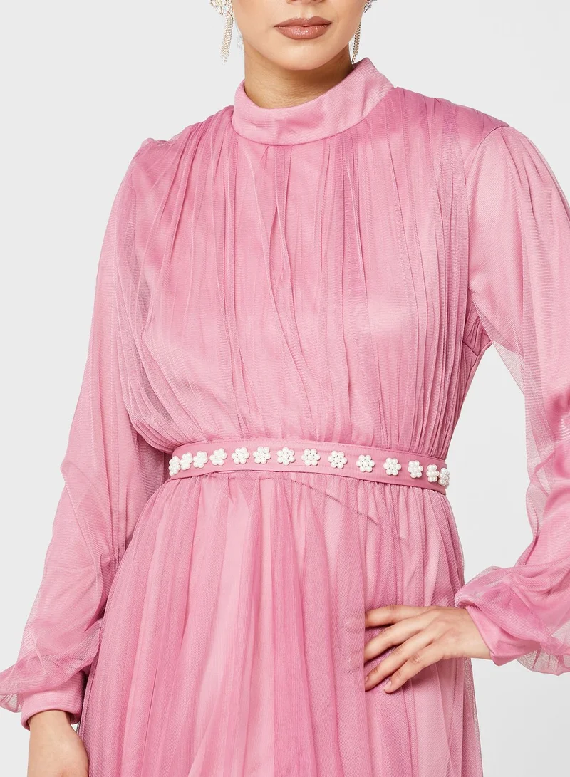 Khizana Pink Tulle Maxi Dress