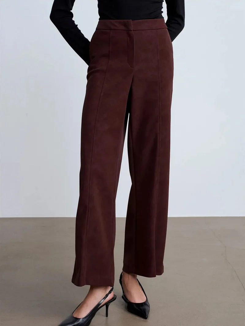 ديلفين Dilvin High-Waist Wide-Leg Faux Suede Trousers