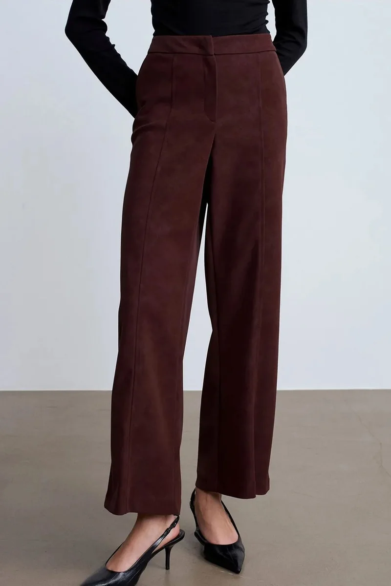 ديلفين DILVIN High-Waist Wide-Leg Faux Suede Trousers