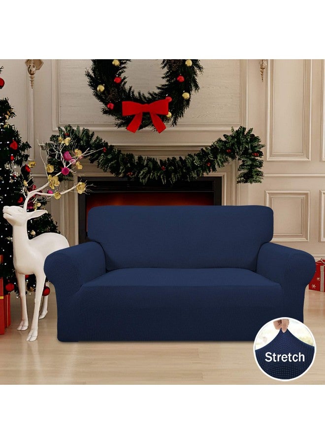 Easy-Going Easy-Going Stretch Loveseat Slipcover 1-Piece Sofa Cover Furniture Protector Couch Soft with Elastic Bottom for Kids Polyester Spandex Jacquard Fabric Small Checks (Loveseat, Navy)  - Image 1