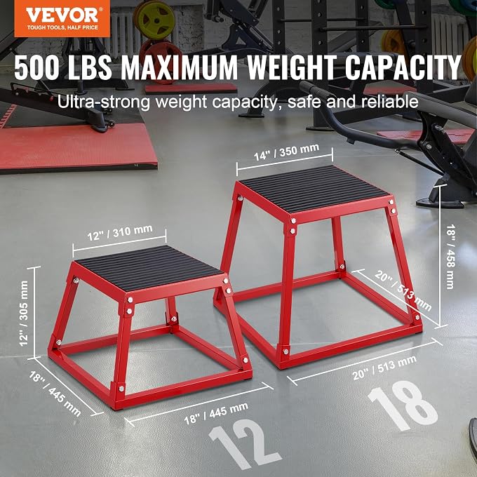 VEVOR Plyometric Jump Box, 12 Inch Plyo Box, Steel Plyometric Platform And Jumping Agility Box, Anti-Slip Fitness Exercise Step Up Box For Home Gym Training, Conditioning Strength Training - Image 2