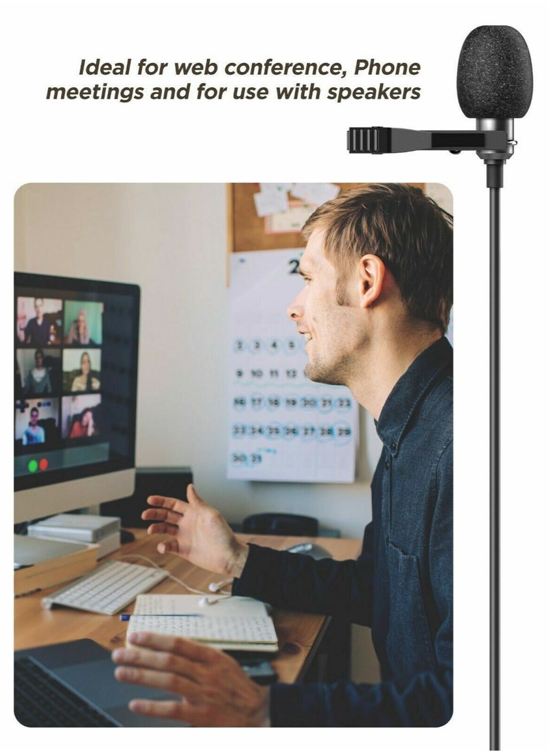 USB C Lavalier Lapel Microphone for Video Recording Mini Type C/3.5mm Clip-on Mic Plug Play Lav Mic for Android Phone PC Laptop
