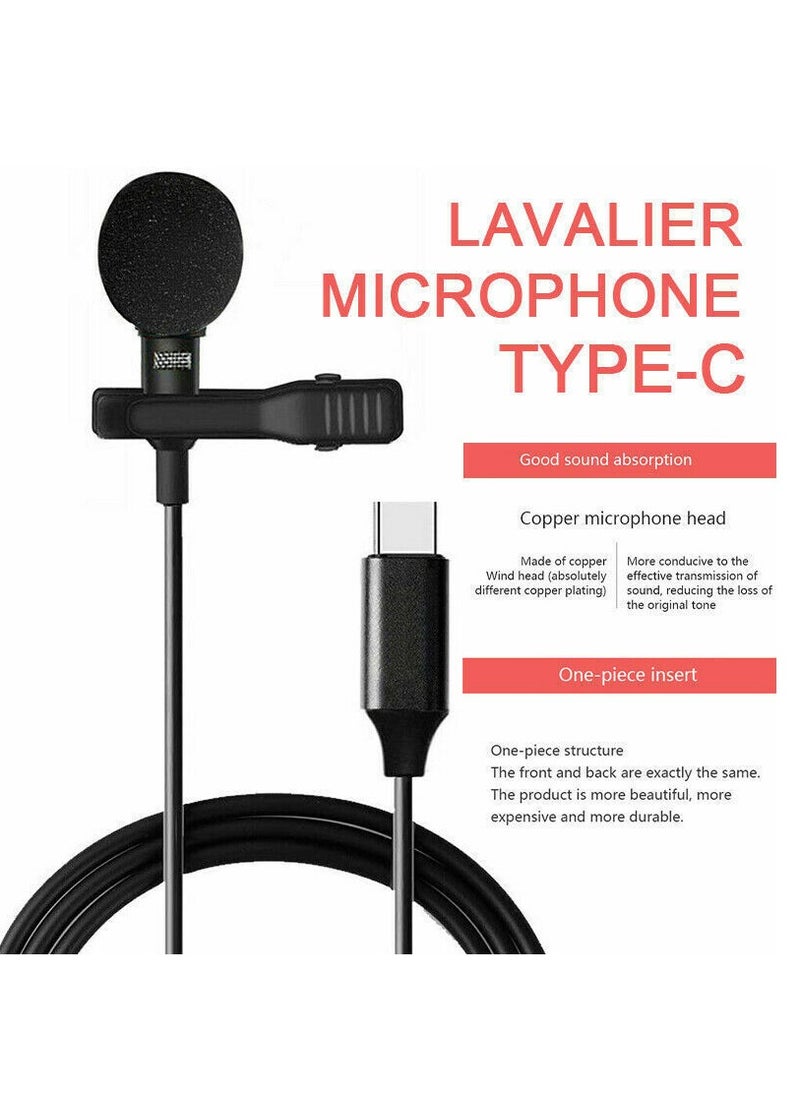 USB C Lavalier Lapel Microphone for Video Recording Mini Type C/3.5mm Clip-on Mic Plug Play Lav Mic for Android Phone PC Laptop