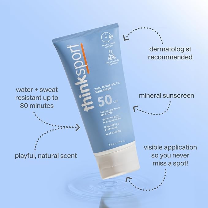 ThinkSport Sunscreen 50 SPF 177ml 6oz Safer Zinc Oxide Mineral Formulation Ideal for all Sport and Outdoor Pursuits NonToxic Ingredients - Image 2