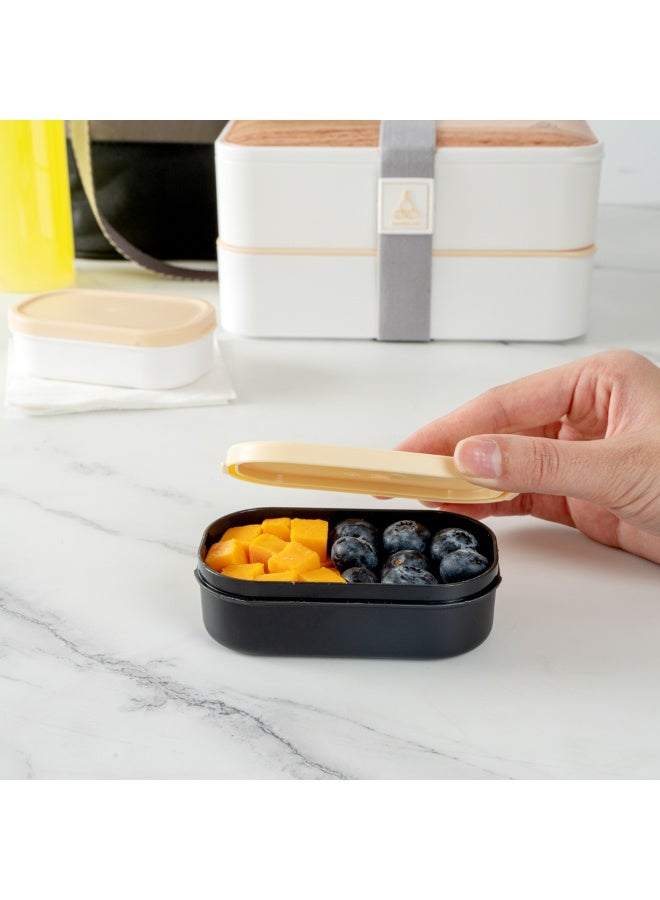 Restaurantware Bento Tek 3.7 x 2.2 x 1.1 Inch Sauce Containers, 4 Black Dipping Sauce Cups With Lids - With Beige Lid, Microwavable, Plastic Small Lunchbox Containers, Freezable, Dishwashable - Image 5