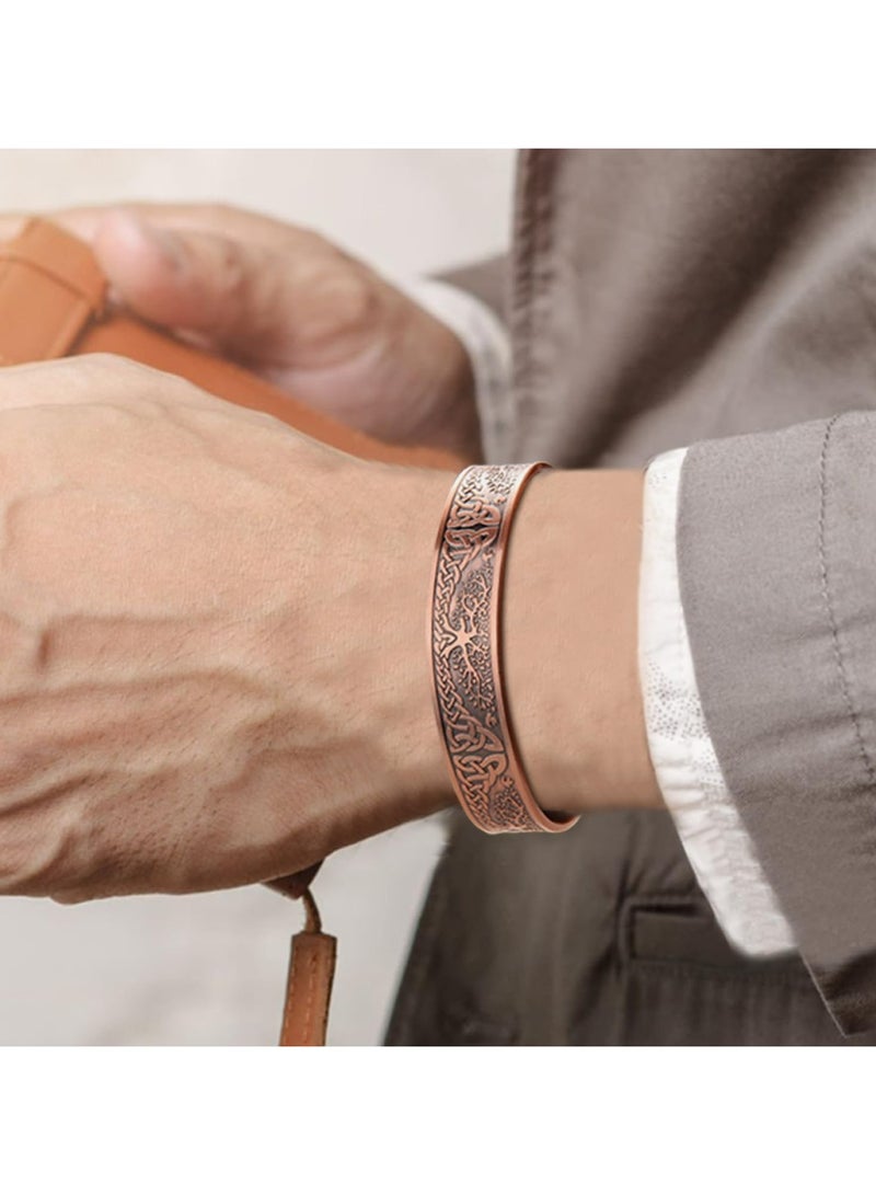 أوزيغالور سوار مغناطيسي من النحاس النقي بنسبة 99.99% نحاس نقي - تصميم شجرة الحياة، سوار سوار قابل للتعديل للرجال والنساء، 7.3 بوصة مجوهرات هدية - Image 4