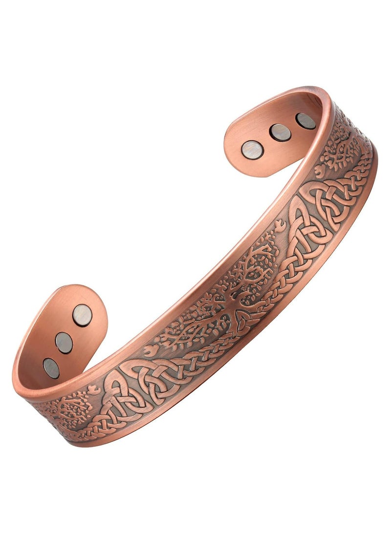 أوزيغالور سوار مغناطيسي من النحاس النقي بنسبة 99.99% نحاس نقي - تصميم شجرة الحياة، سوار سوار قابل للتعديل للرجال والنساء، 7.3 بوصة مجوهرات هدية - Image 1