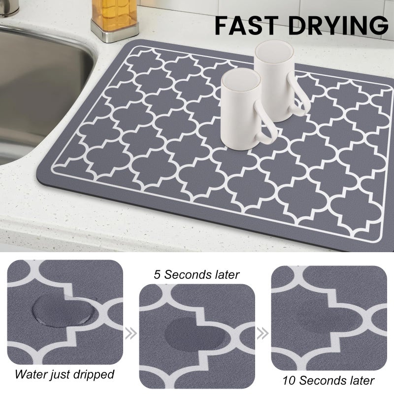WISELIFE Dish Drying Mat Super Absorbent Drying Mat Large Dish Drying Mats for Kitchen Counter Easy Clean Dish Mat Kitchen Drying Mat16"x 24" Stylish Grey - Image 3