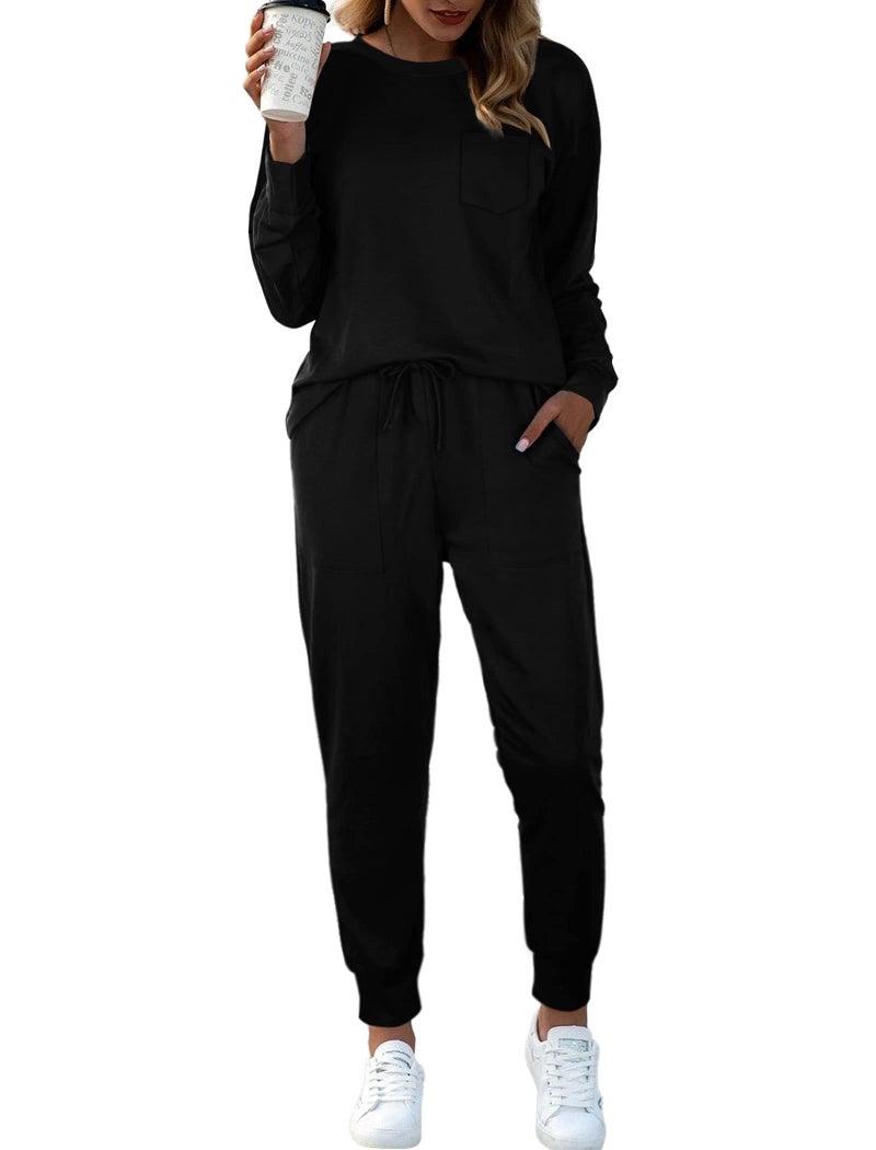 Bofell Lounge Sets for Women 2 Piece Sweatsuits Airport Travel Outfits 2024 Loungewear Fashion Fall Outfits Black L - Image 5