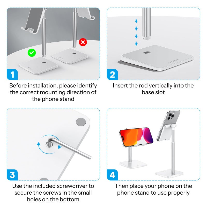 أوموتون OMOTON Phone Stand, Angle & Height Adjustable, Phone Holder for Desk, White - Image 3