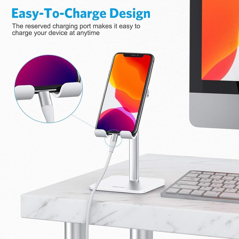 أوموتون OMOTON Phone Stand, Angle & Height Adjustable, Phone Holder for Desk, White - Image 4